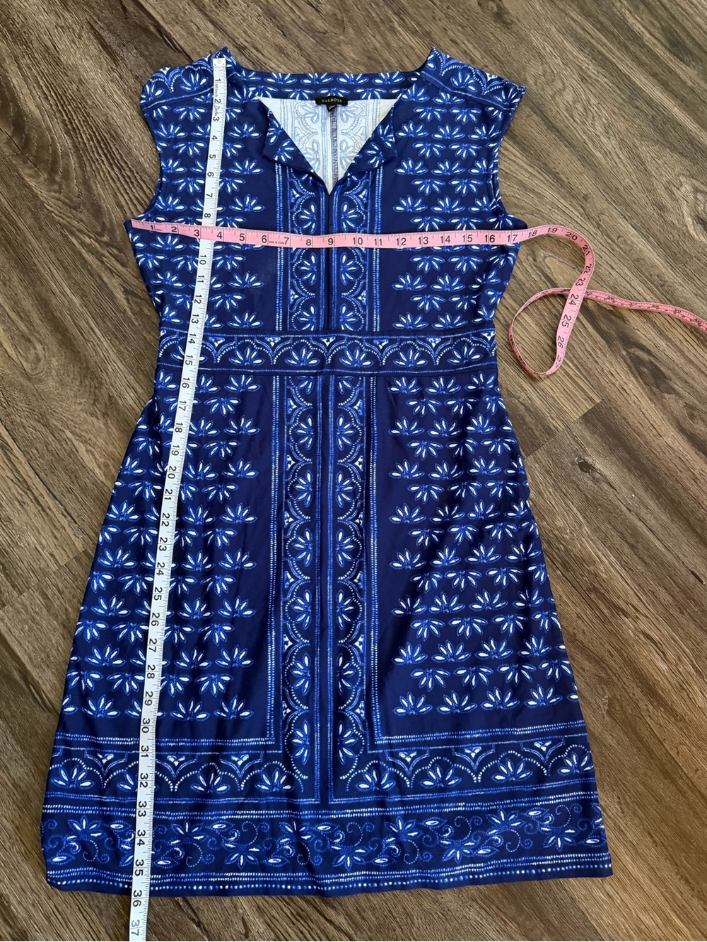 Talbots Blue Print Sleeveless Knit Dress Size 6 - Picture 7 of 7